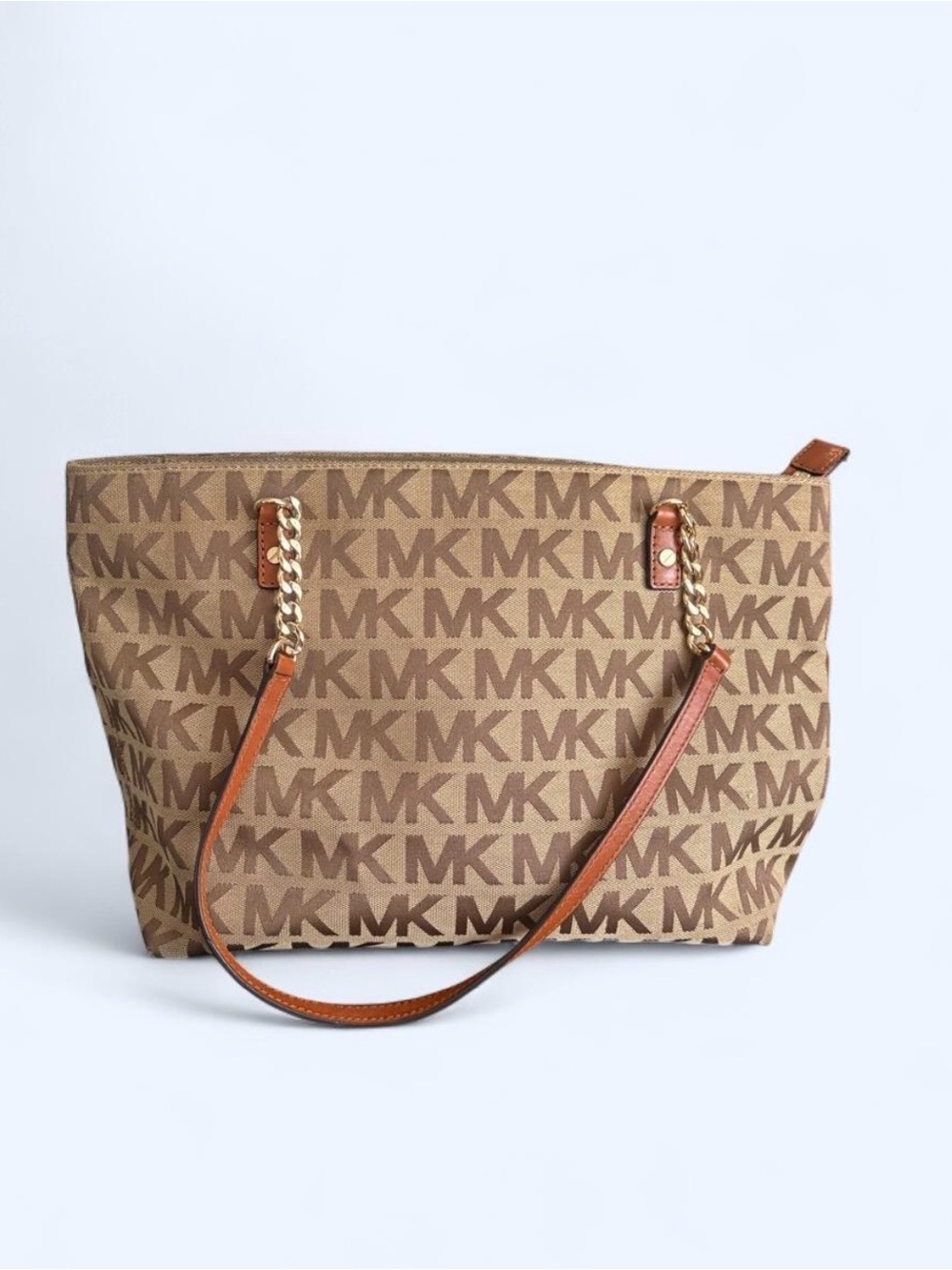 Michael Kors Tan/Brown MK Logo Chain-Handle Tote